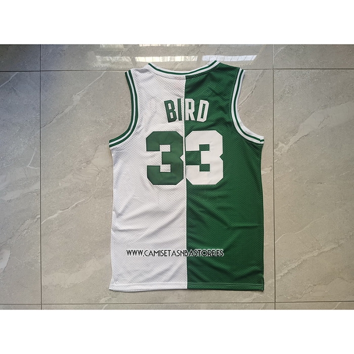 Larry Bird NO 33 Camiseta Boston Celtics Mitchell & Ness Split 1985-86 Blanco Verde